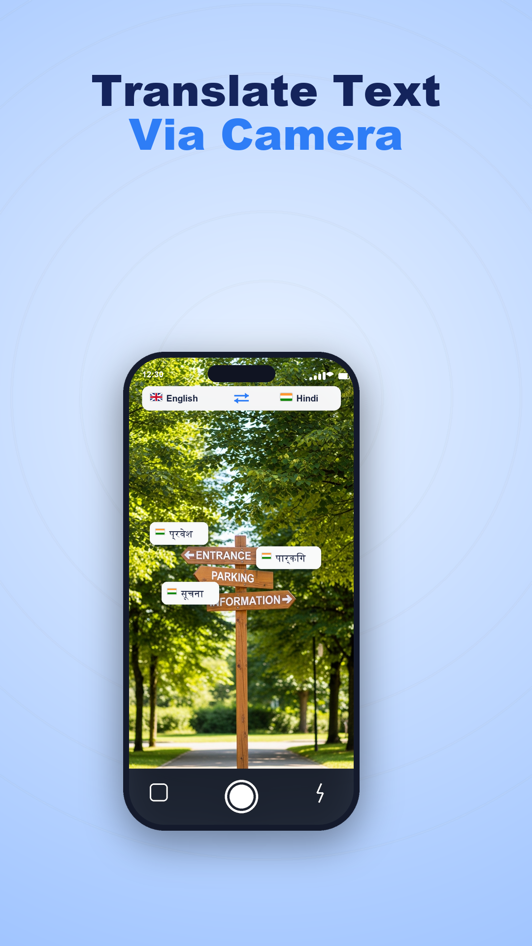 Camera translation showing a sign translated on screen